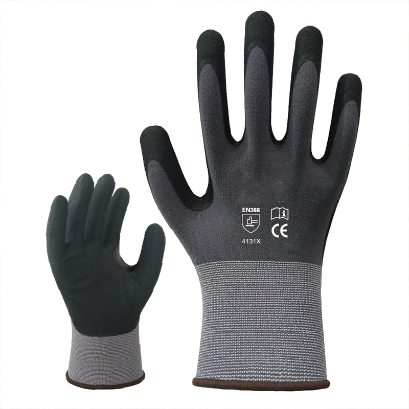 Gants de travail de sécurité enduits de paume en nitrile et PU à base d'eau en nylon et élasthanne gris de calibre 15