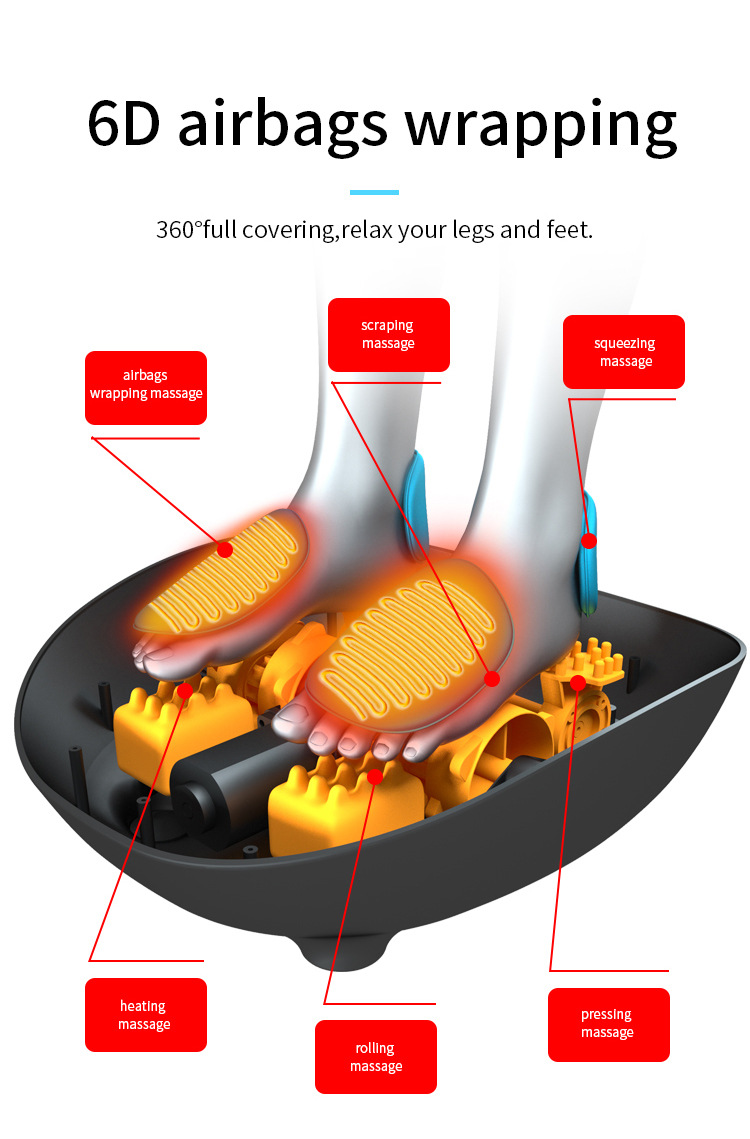 Masseur de pieds à pétrissage profond 4D à couverture complète à usage domestique Vibration Thérapie chaude Shiatus Spa Masseur de pieds avec chauffage