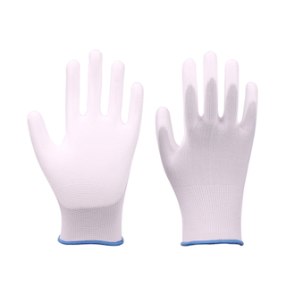 Gants de travail à la main blancs enduits de paume en polyester de calibre 13