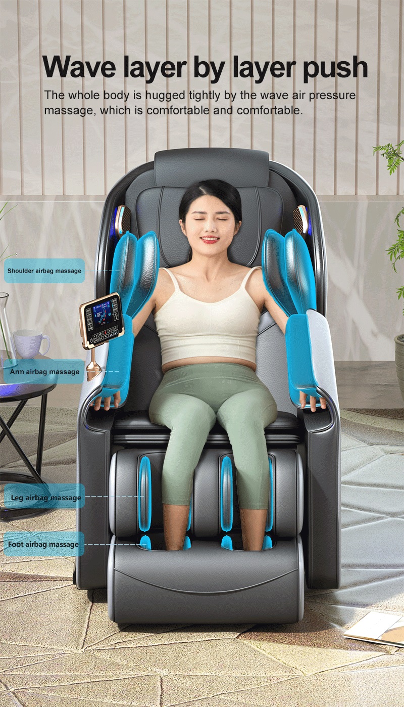 2022 usage domestique corps entier zéro gravité masseur chaise pression d'air LCD contrôle tactile thérapie thermique détendre masseur chaise avec musique