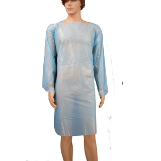  Robe d'isolement imperméable en plastique jetable, robe CPE avec manches longues et boucle pour le pouce