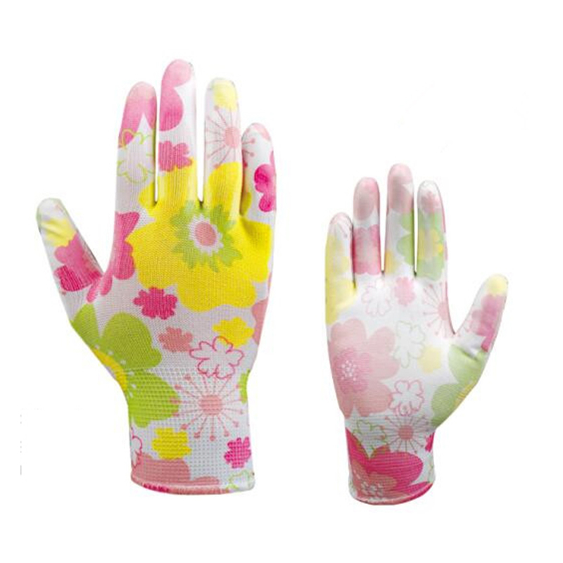Pleine fleur imprimant des gants de travail de sécurité enduits d'unité centrale de coquille de polyester de calibre 13