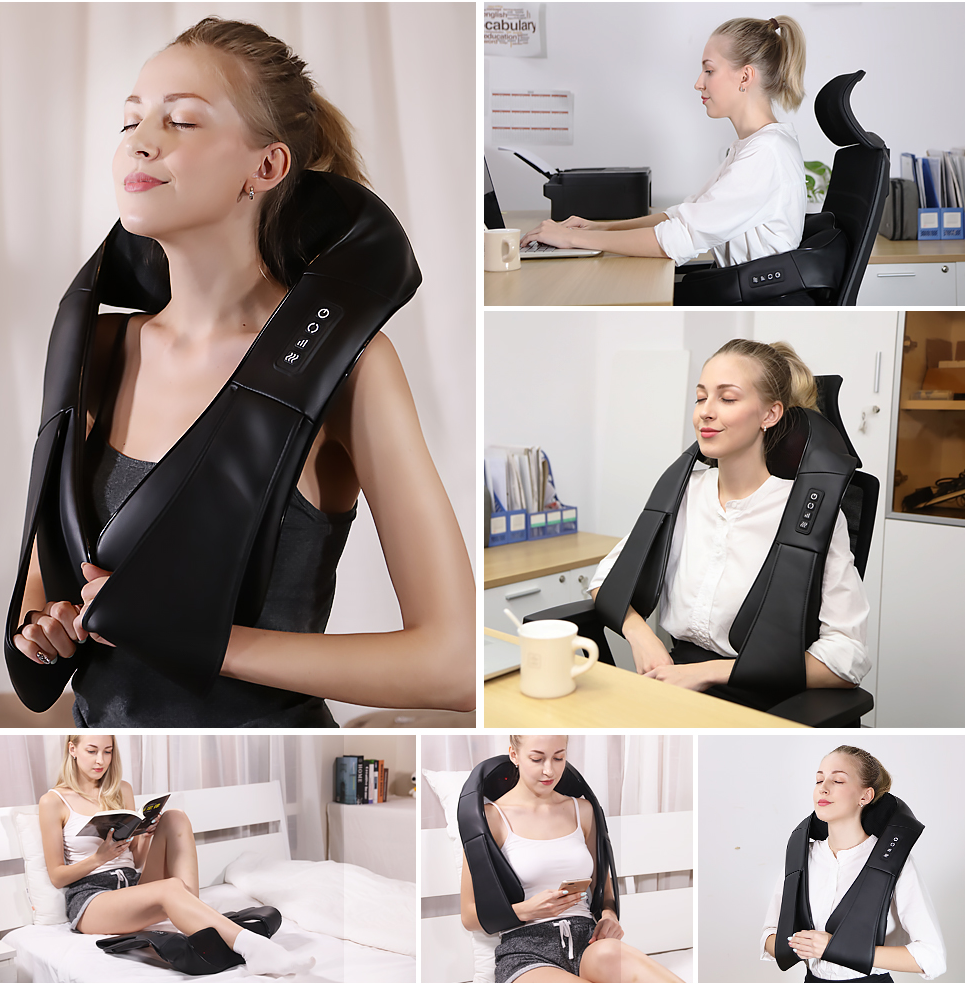 Multi Fréquence 3D Électrique Cou Épaule Massage Ceinture 15 Min Chauffage Pétrissage Thérapie Ceinture De Massage Pour Détendre La Douleur